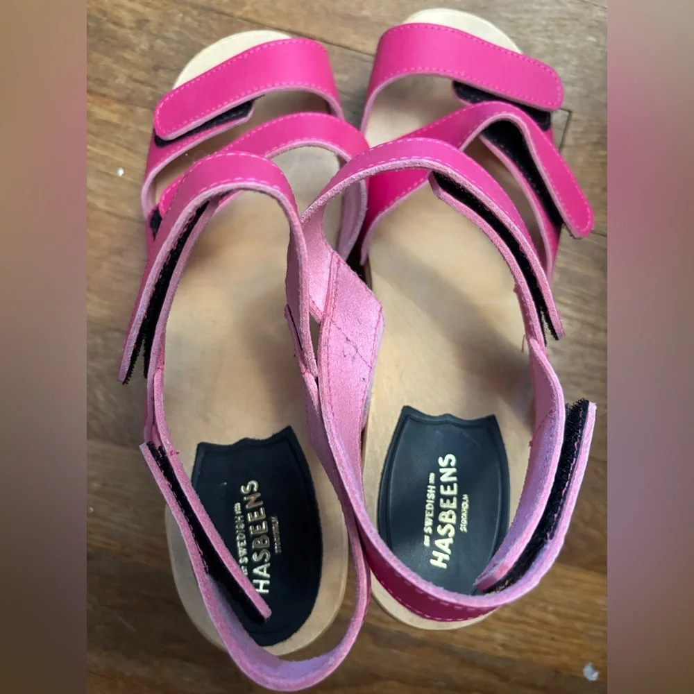 Swedish Hasbeens Pink Leather Platform Sandals